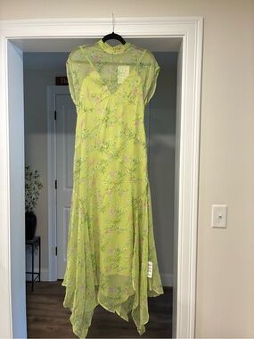 ASOS Lime Green Floral Asymmetrical Midi Dress
